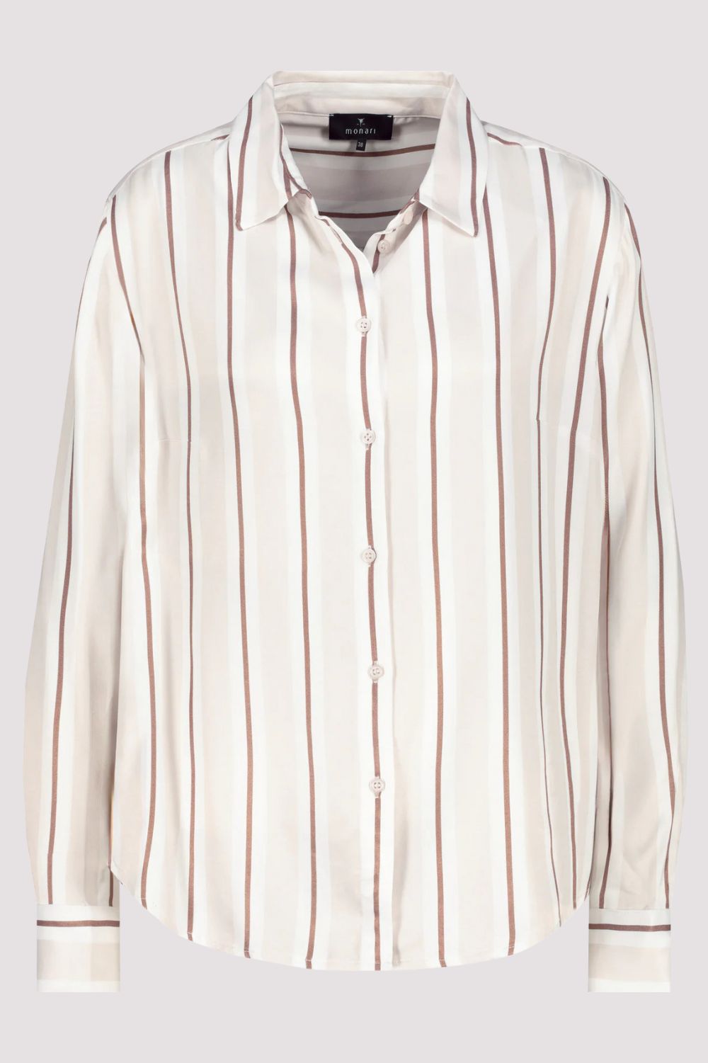 Monari - Satin Striped Blouse | Creamy Beige Patterned - Blouse - Silvermaple Boutique