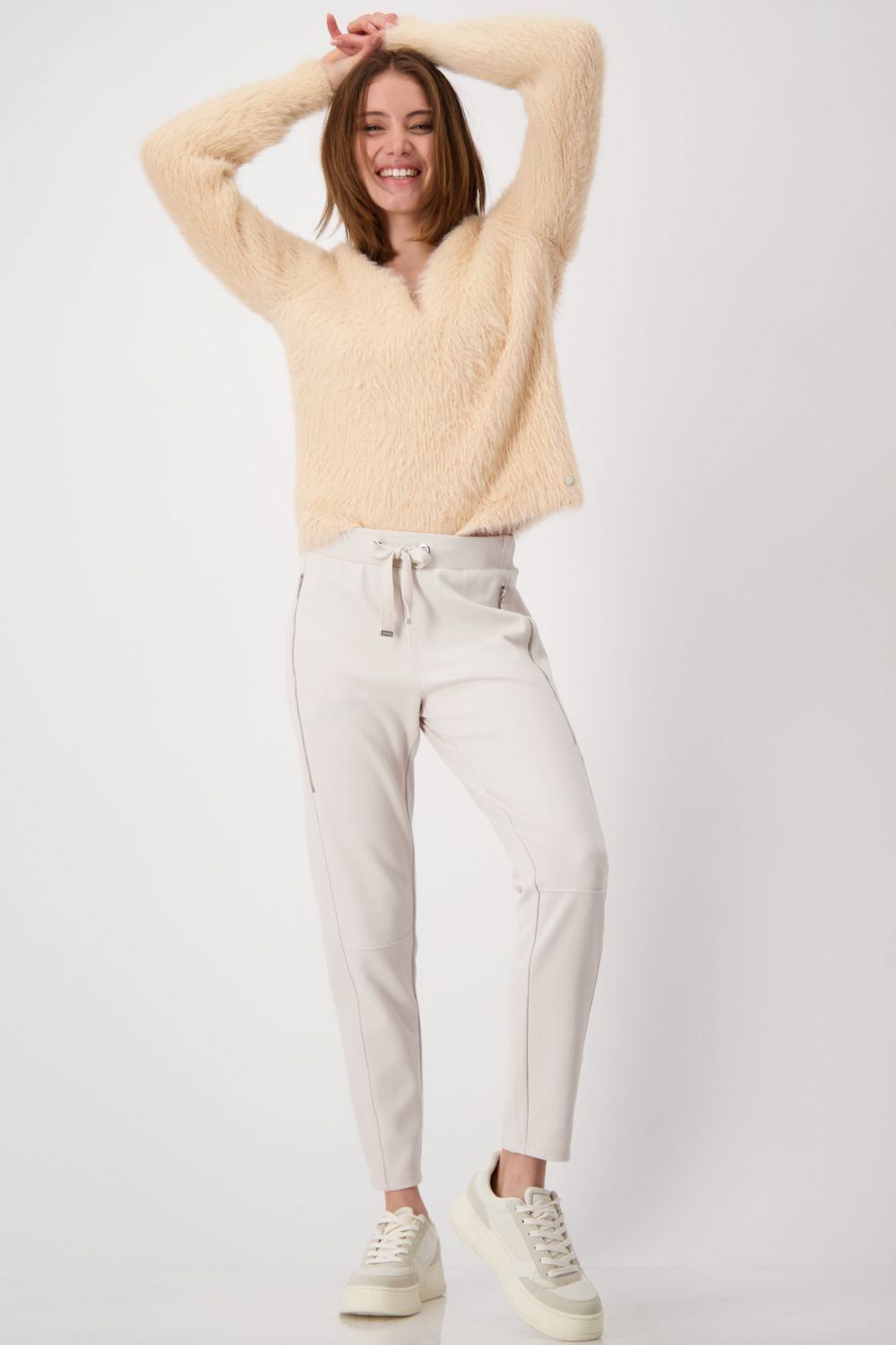 Monari - Skinny Trousers With Zip Pockets | Sandshell - Pants - Silvermaple Boutique