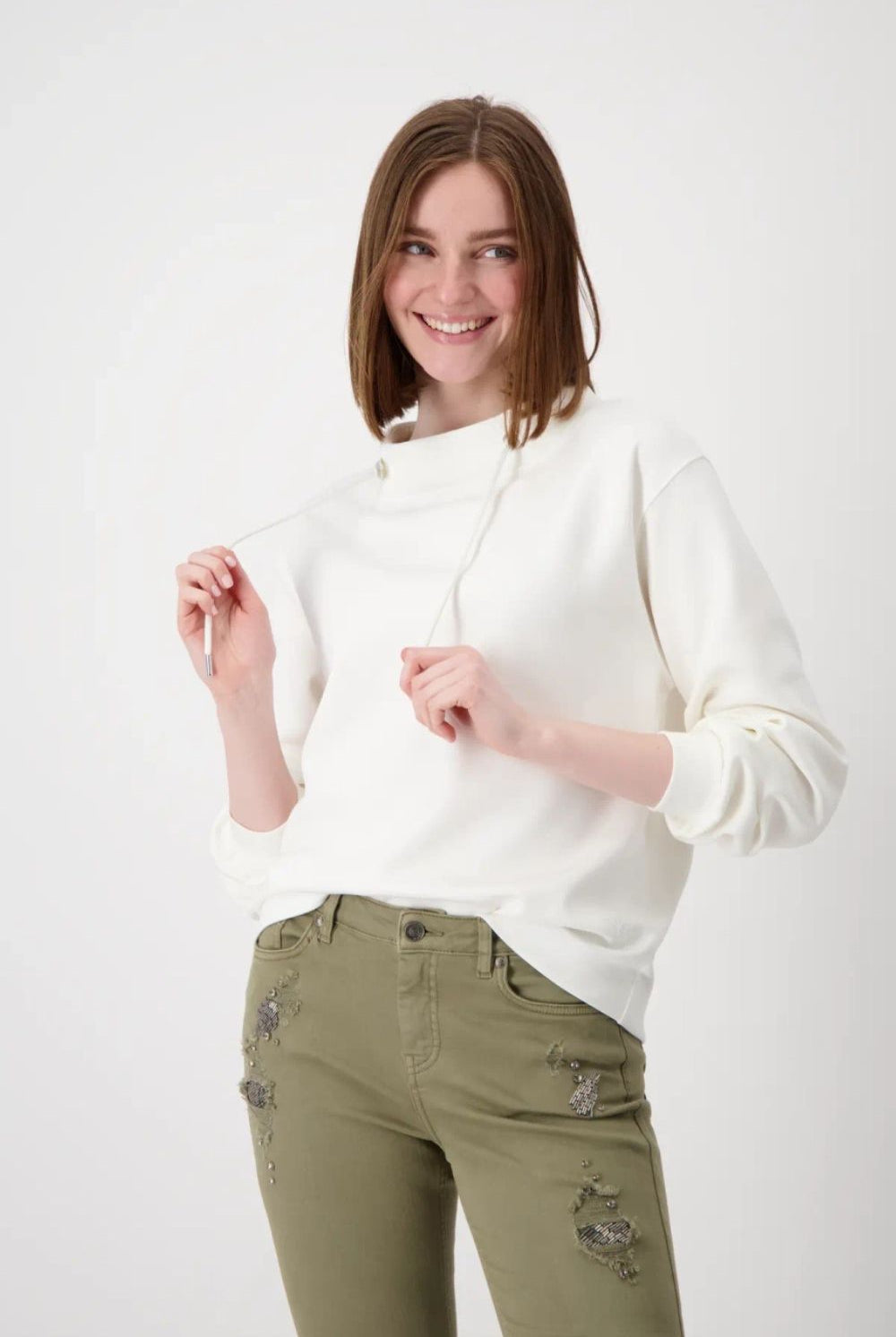 Monari - Stand-Up Collar Jersey | Off White - Jumper - Silvermaple Boutique