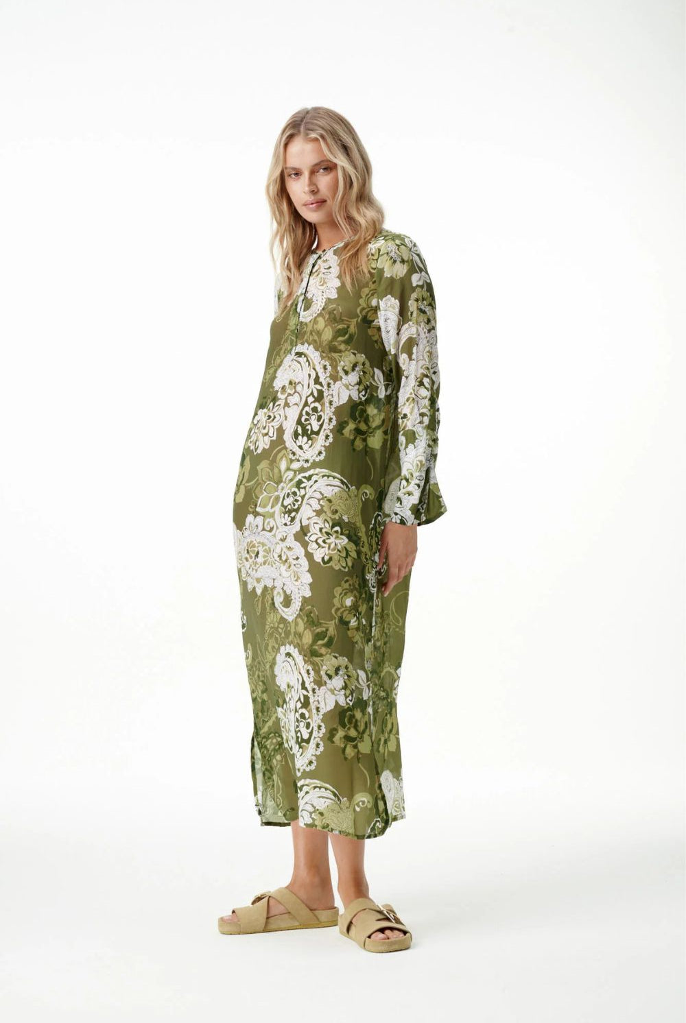 Oneseason - Oneseason Long Genie Dress | Khaki Swirl - Dress - Silvermaple Boutique