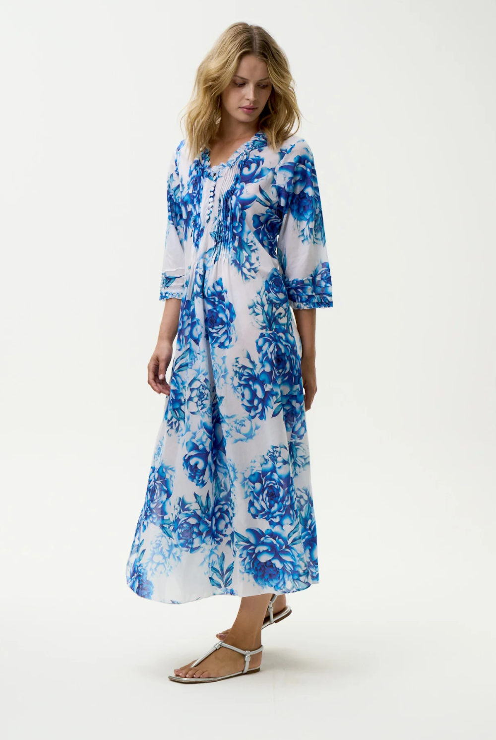 Oneseason - Oneseason Long Poppy Dress | Kefalonia Blue Roses - Dress - Silvermaple Boutique