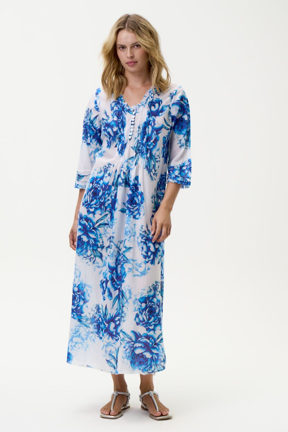 Oneseason - Oneseason Long Poppy Dress | Kefalonia Blue Roses - Dress - Silvermaple Boutique