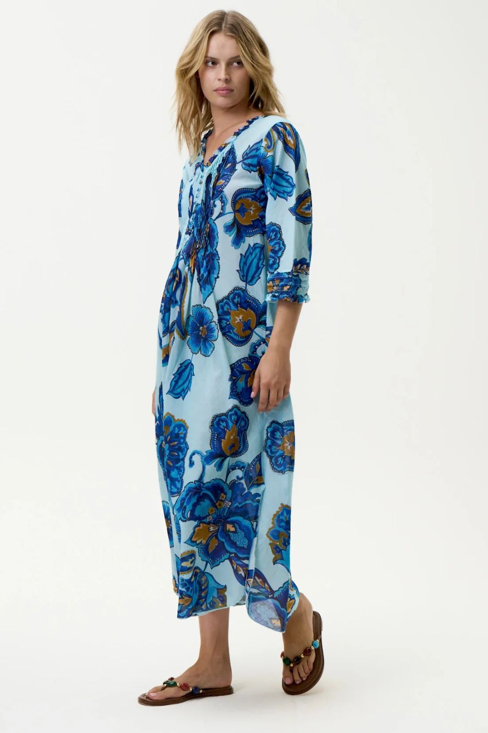 Oneseason - Oneseason Long Poppy Dress | Lemnos Blue Flower - Dress - Silvermaple Boutique