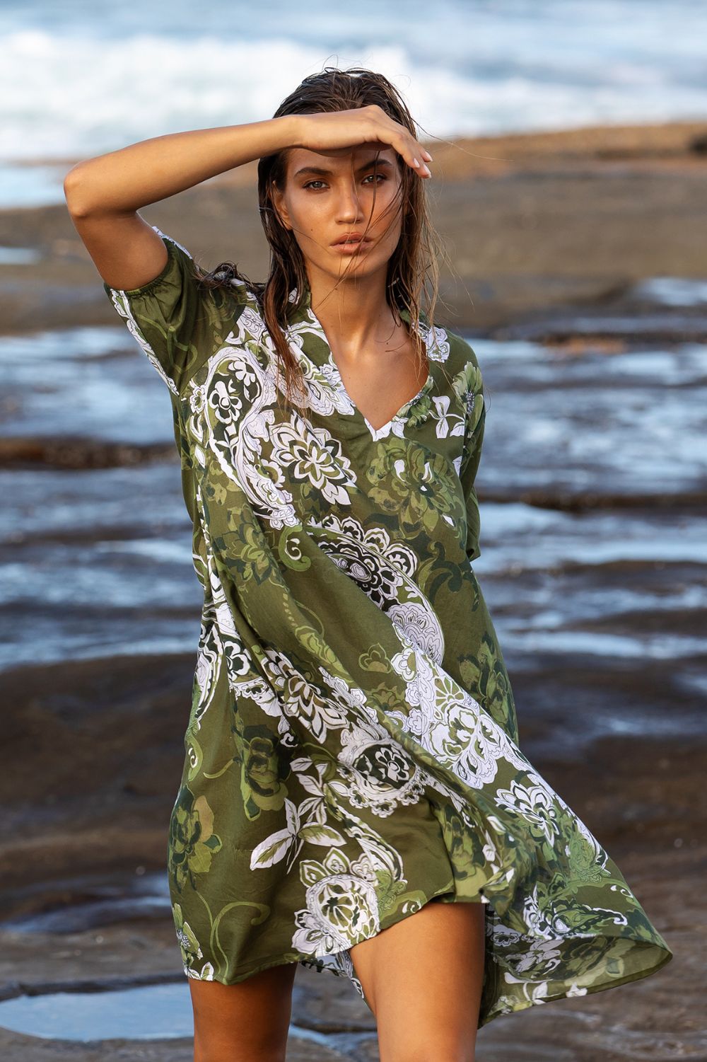 Oneseason - Oneseason Middy Grace Dress | Khaki Swirl - Dress - Silvermaple Boutique