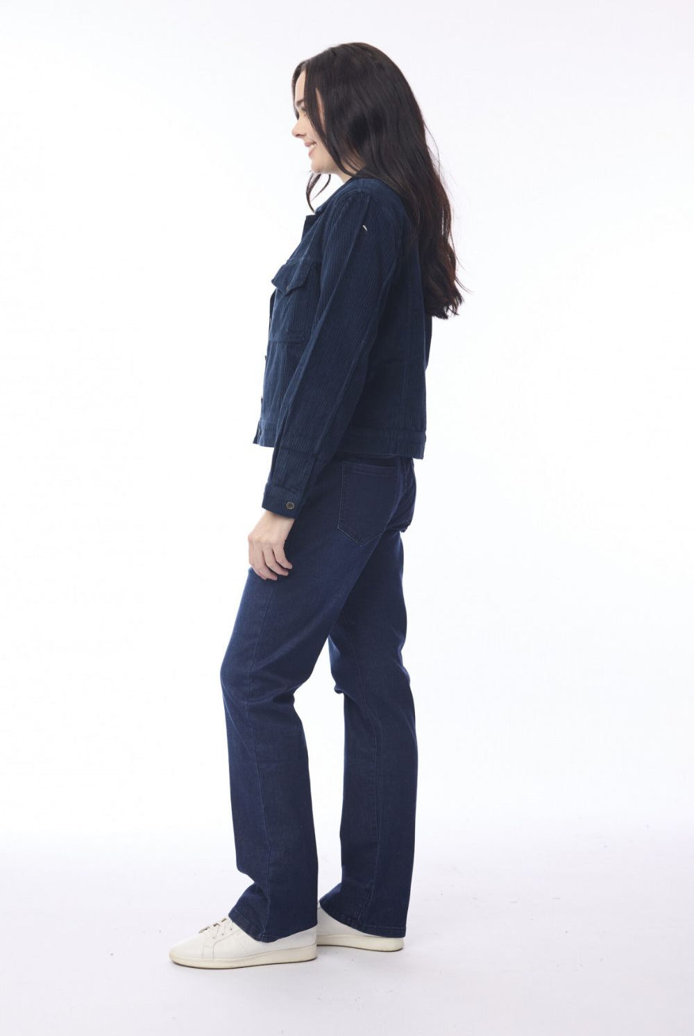 Orientique - Cord Solid Biker Jacket | Navy - Jacket - Silvermaple Boutique