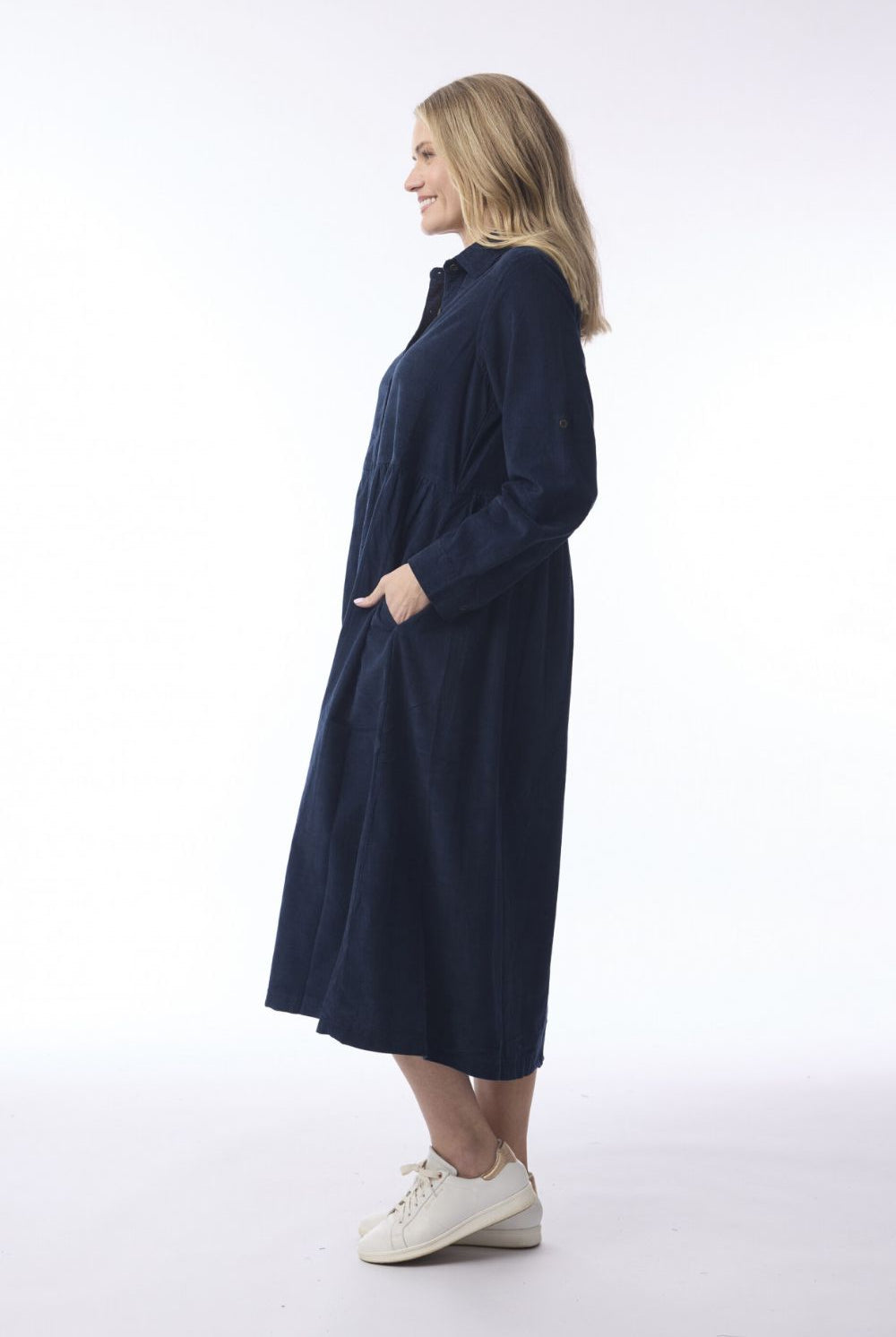 Orientique - Cord Solid Dress | Navy - Dress - Silvermaple Boutique