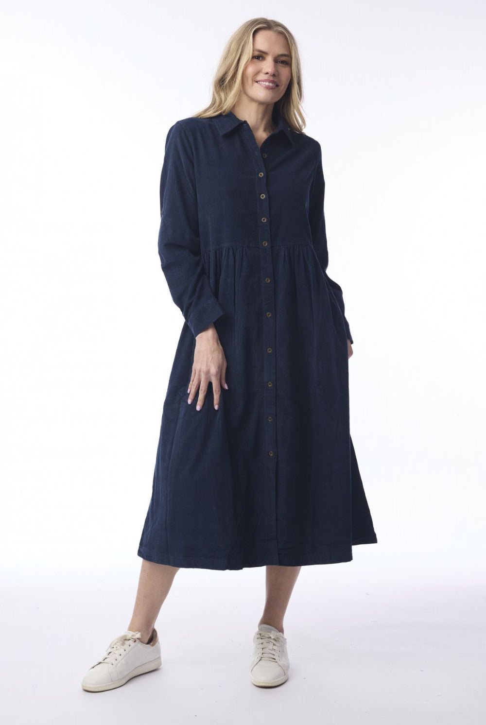 Orientique - Cord Solid Dress | Navy - Dress - Silvermaple Boutique