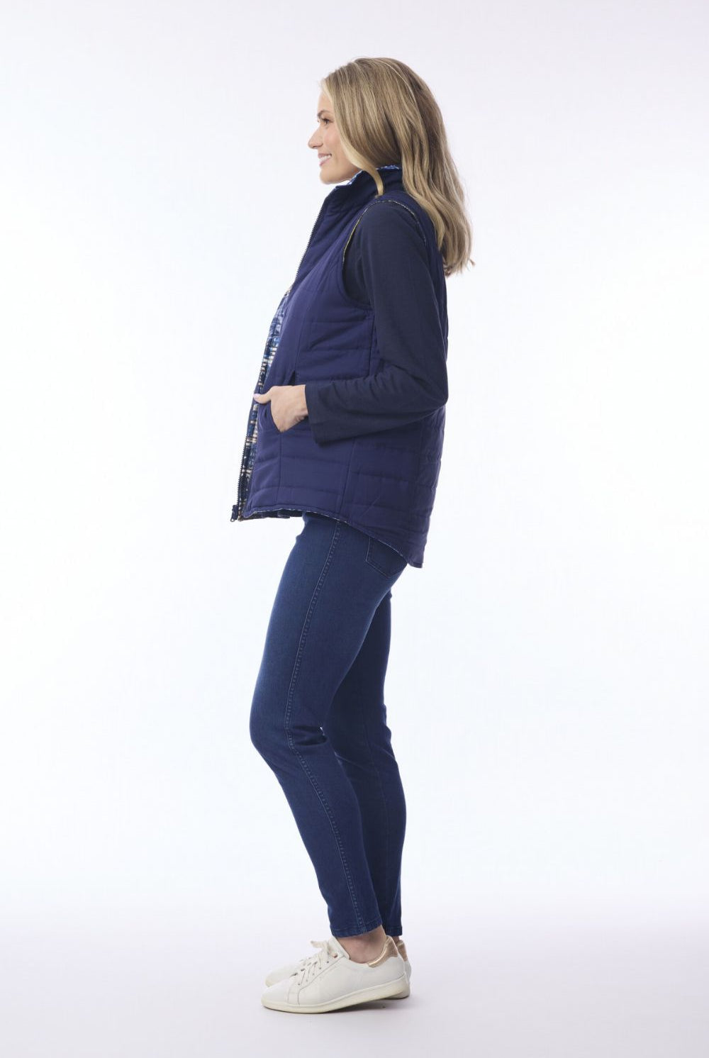 Orientique - Reversible Puffer Vest | Navy Print - Vest - Silvermaple Boutique