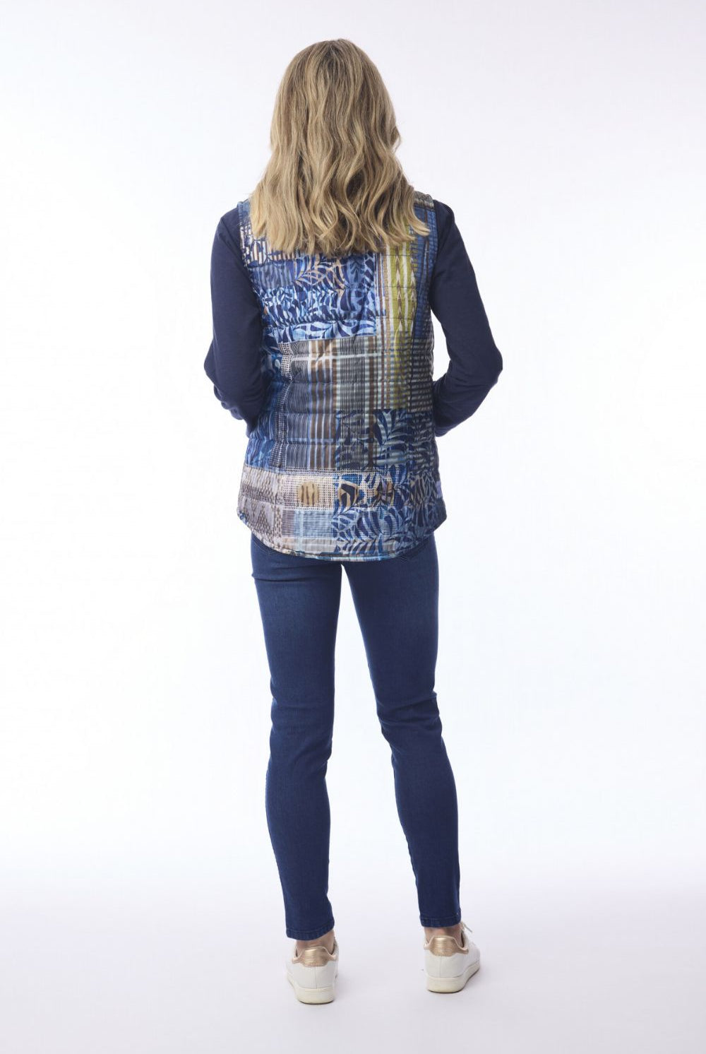 Orientique - Reversible Puffer Vest | Navy Print - Vest - Silvermaple Boutique