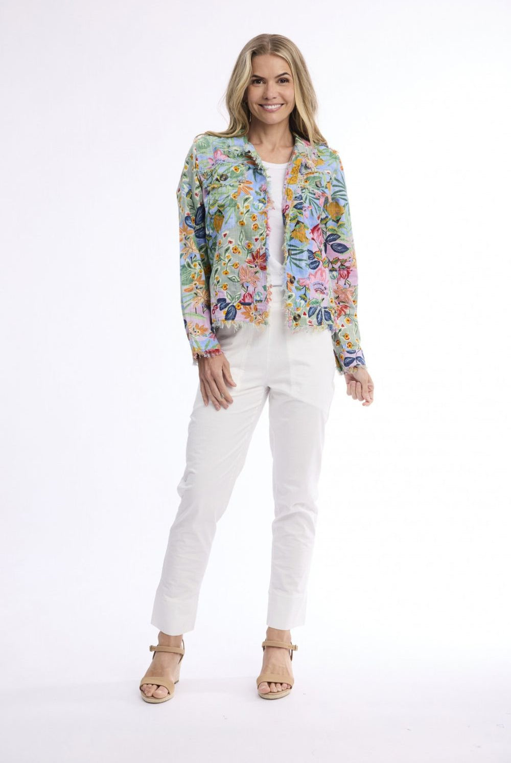Orientique - Sur Mer Fringe Jacket | Pastel Botanical - Jacket - Silvermaple Boutique