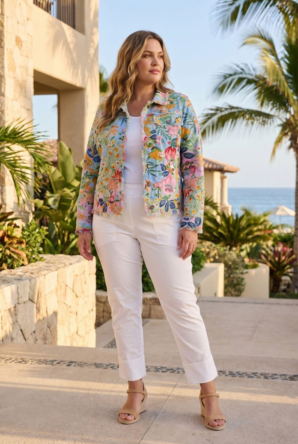 Orientique - Sur Mer Fringe Jacket | Pastel Botanical - Jacket - Silvermaple Boutique