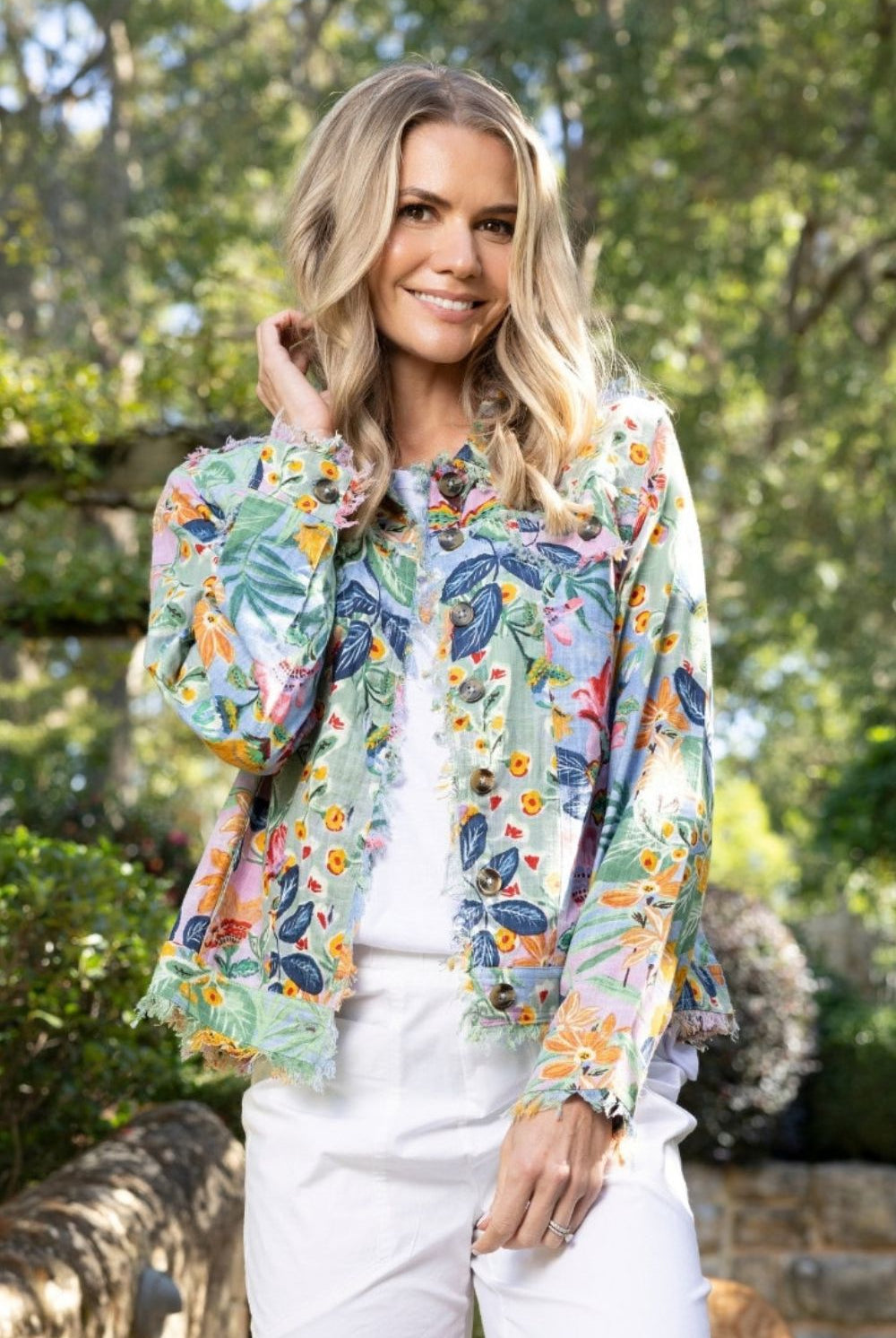 Orientique - Sur Mer Fringe Jacket | Pastel Botanical - Jacket - Silvermaple Boutique