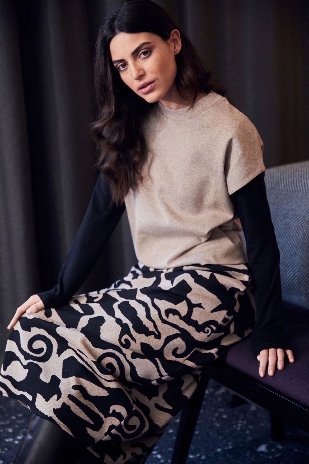 Peruzzi - Jacquard Plain Top | Sand - Top - Silvermaple Boutique