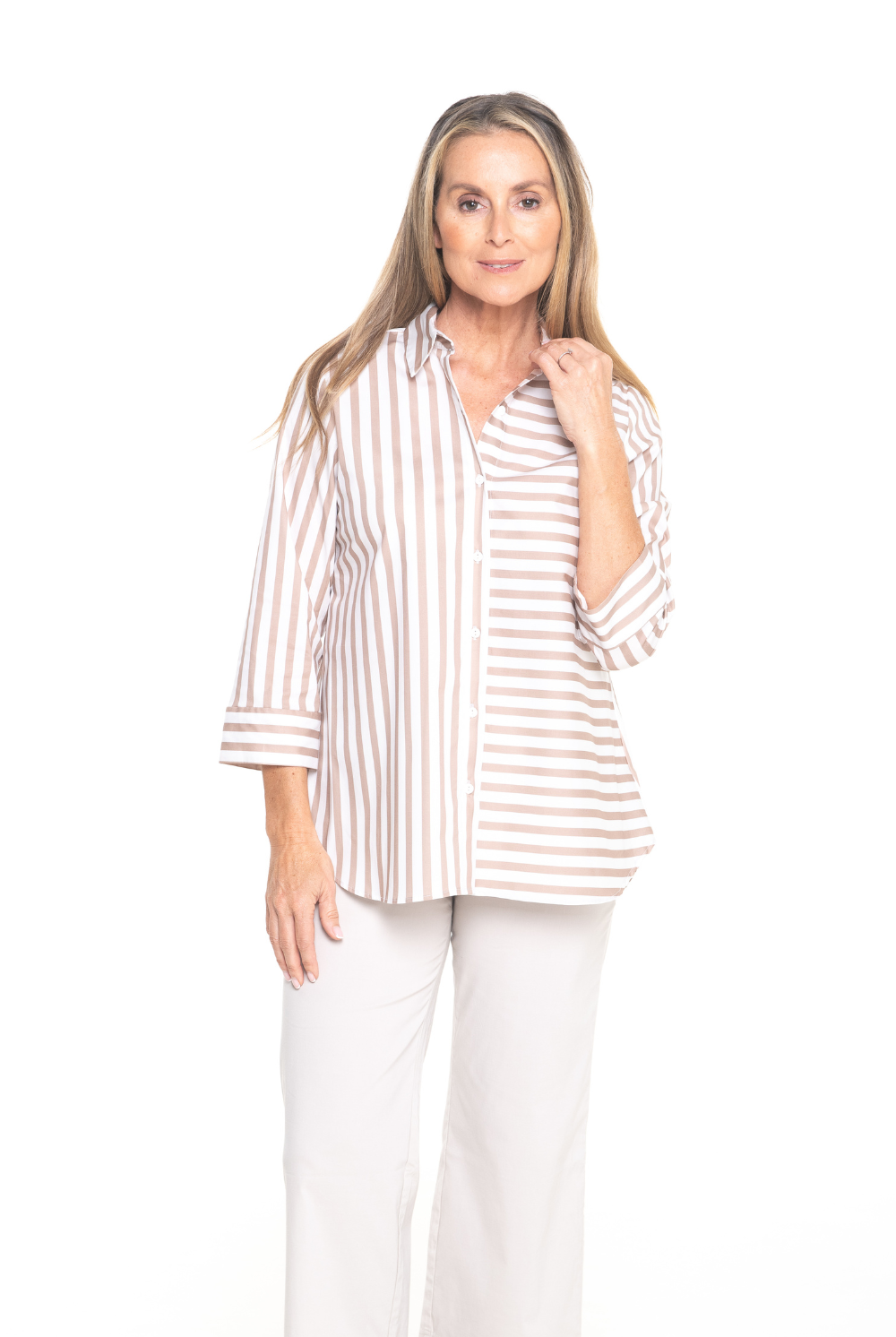 Philosophy Australia - Regina Shirt | Stone Wide Stripe - Shirt - Silvermaple Boutique