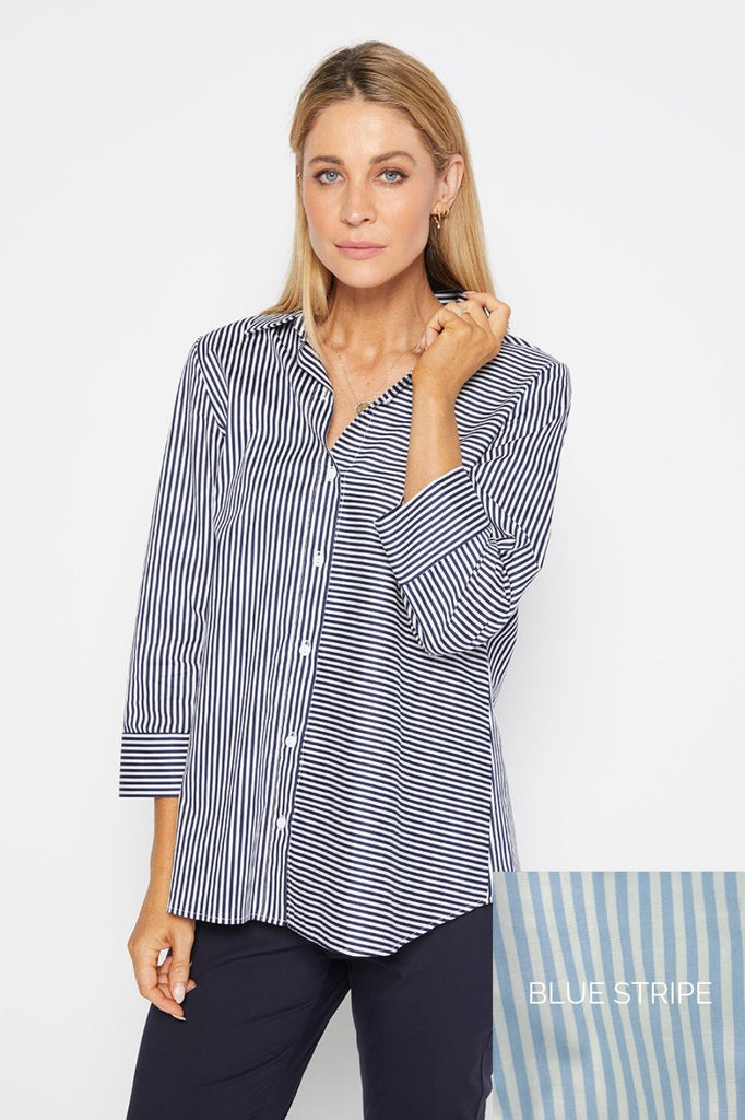 Regina Shirt | Blue Stripe - Silvermaple Boutique