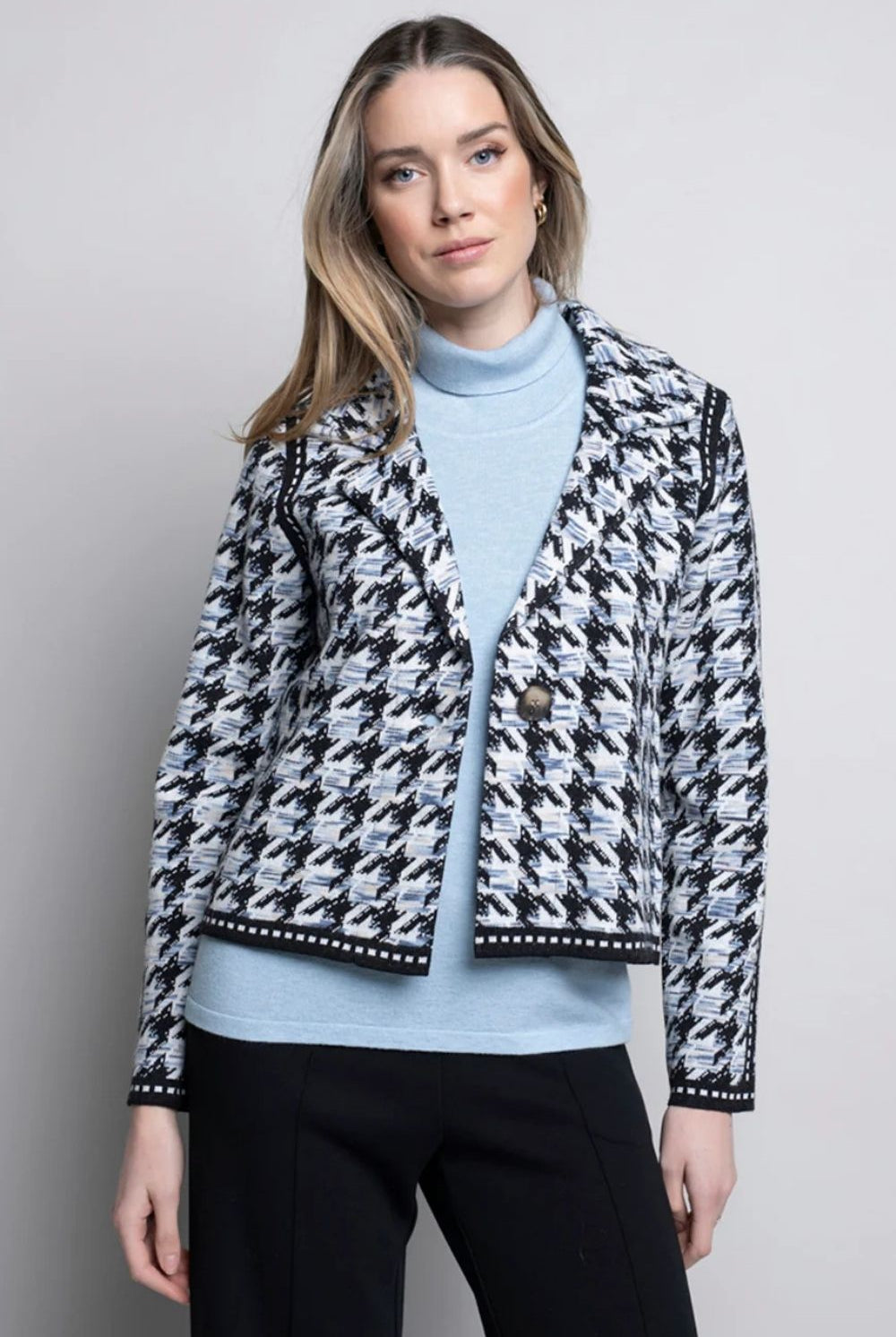 Picadilly - Houndstooth 1-Button Short Jacket | Blue Multi - Jacket - Silvermaple Boutique
