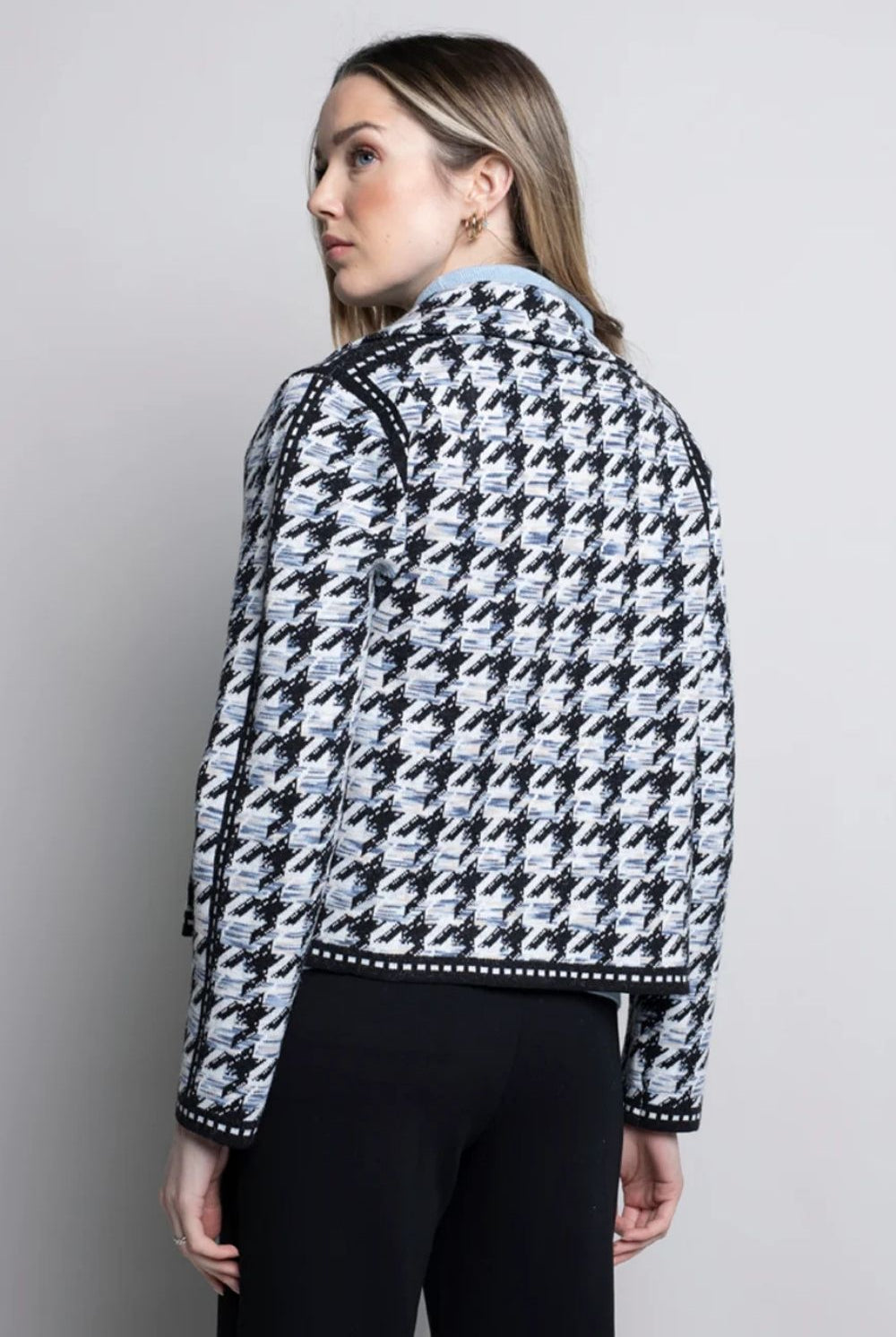 Picadilly - Houndstooth 1-Button Short Jacket | Blue Multi - Jacket - Silvermaple Boutique