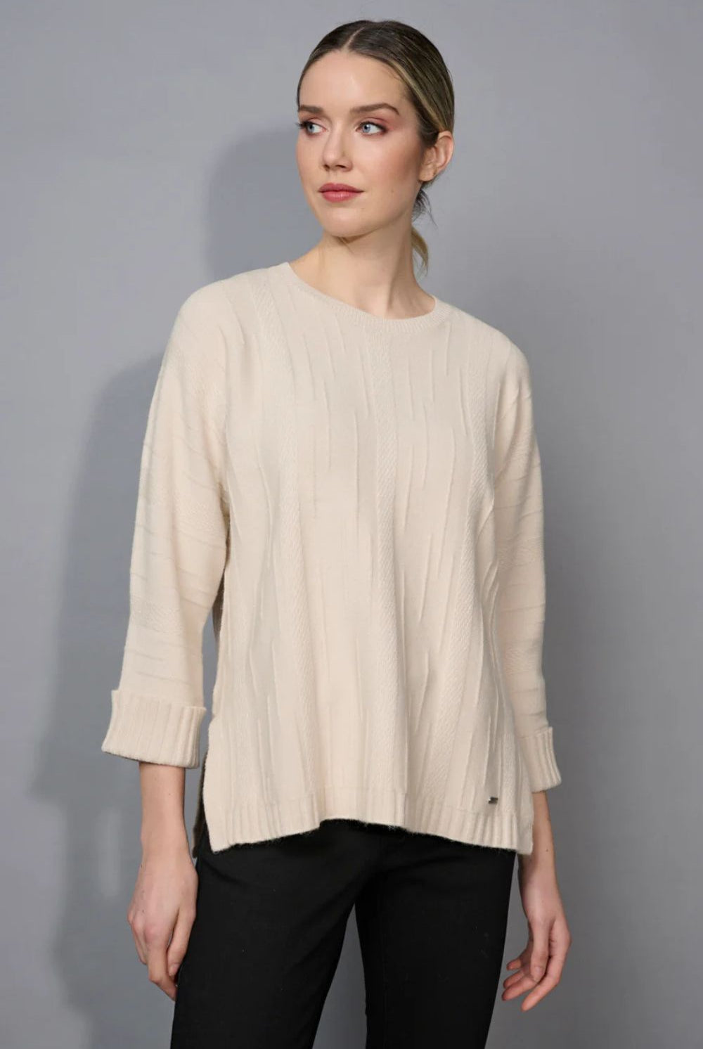 Picadilly - Picadilly 3/4 Sleeved Textured Top | Sesame - Top - Silvermaple Boutique