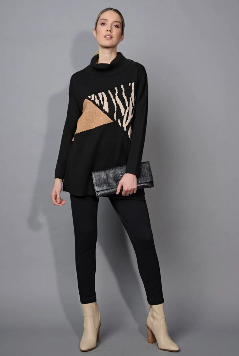 Picadilly - Picadilly Animal Jacquard Tunic | Sand/Black - Top - Silvermaple Boutique