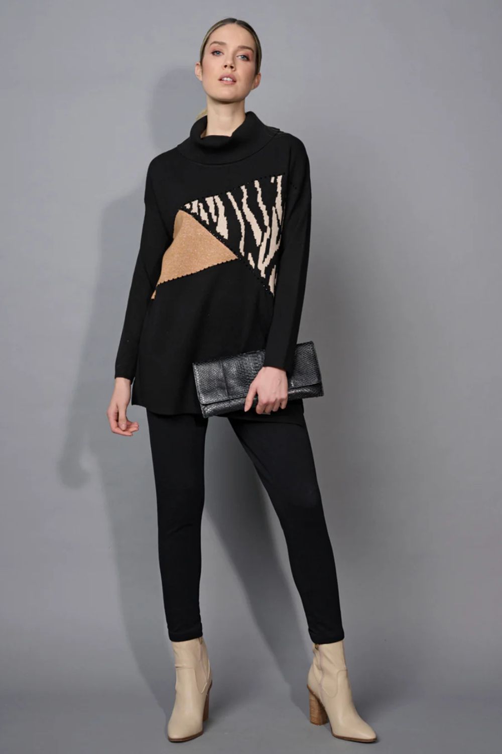 Picadilly - Picadilly Animal Jacquard Tunic | Sand/Black - Top - Silvermaple Boutique