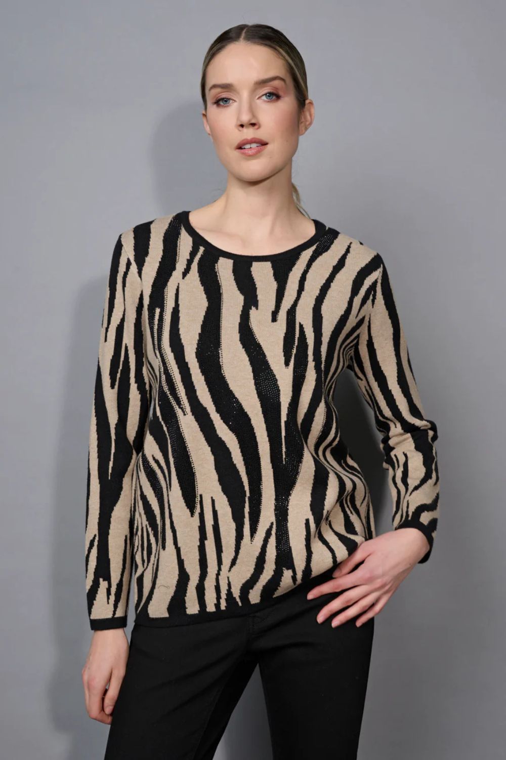 Picadilly - Picadilly Animal Print Jacquard Top | Taupe Multi - Top - Silvermaple Boutique