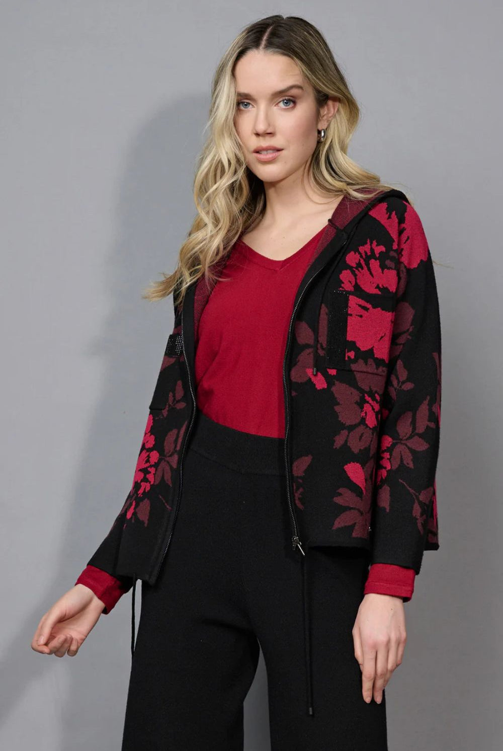 Picadilly - Picadilly Embellished Hooded Jacket | Bordeaux Multi - Jacket - Silvermaple Boutique