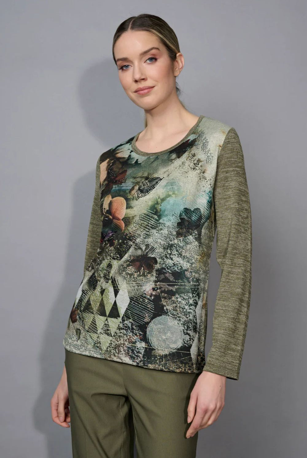 Picadilly - Picadilly Printed Heather Knit Top | Capers Multi - Top - Silvermaple Boutique