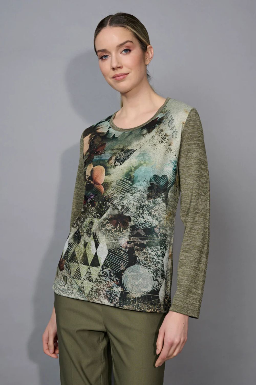 Picadilly - Picadilly Printed Heather Knit Top | Capers Multi - Top - Silvermaple Boutique