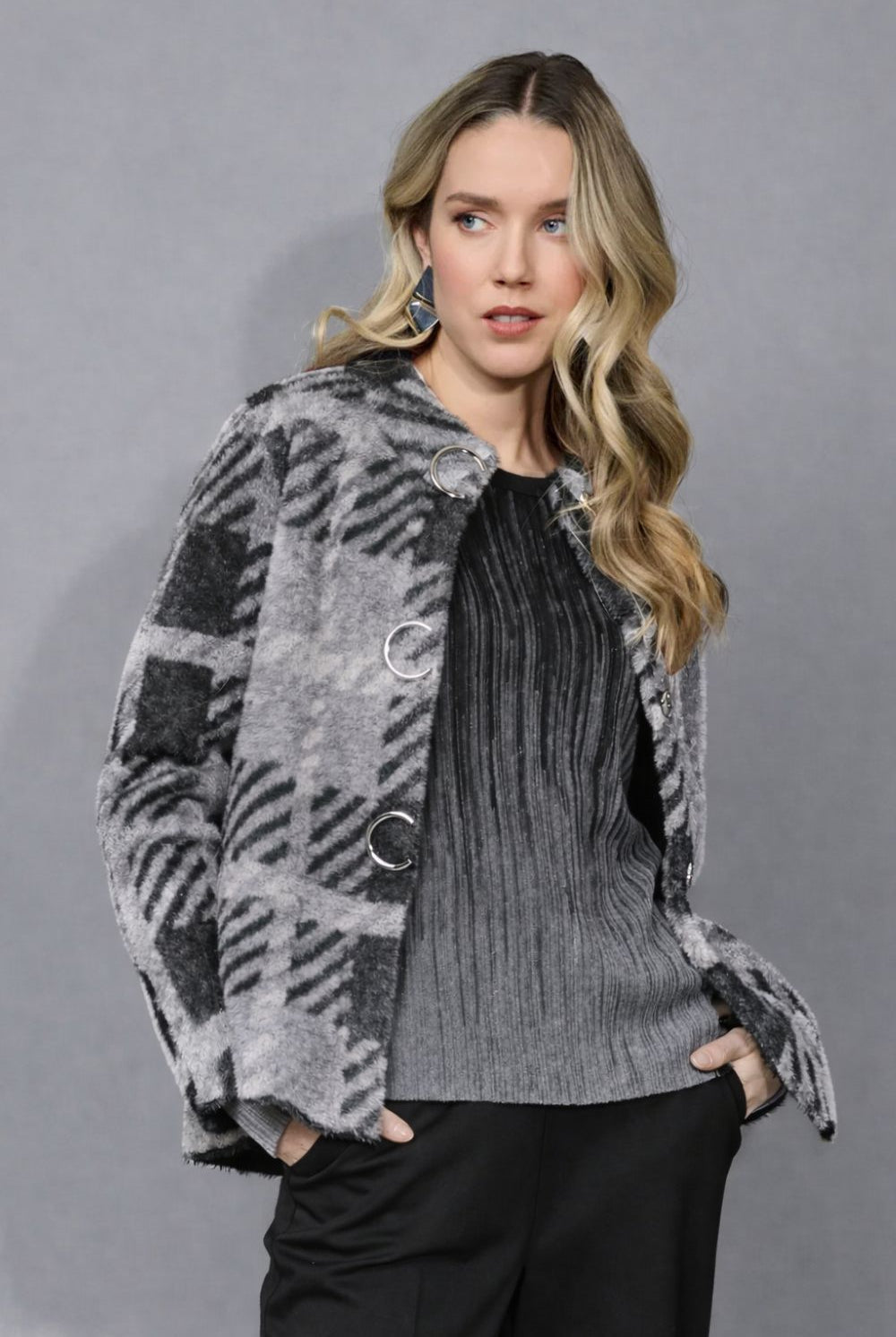 Picadilly - Picadilly Short Plaid Jacket | Grey Multi - Jacket - Silvermaple Boutique