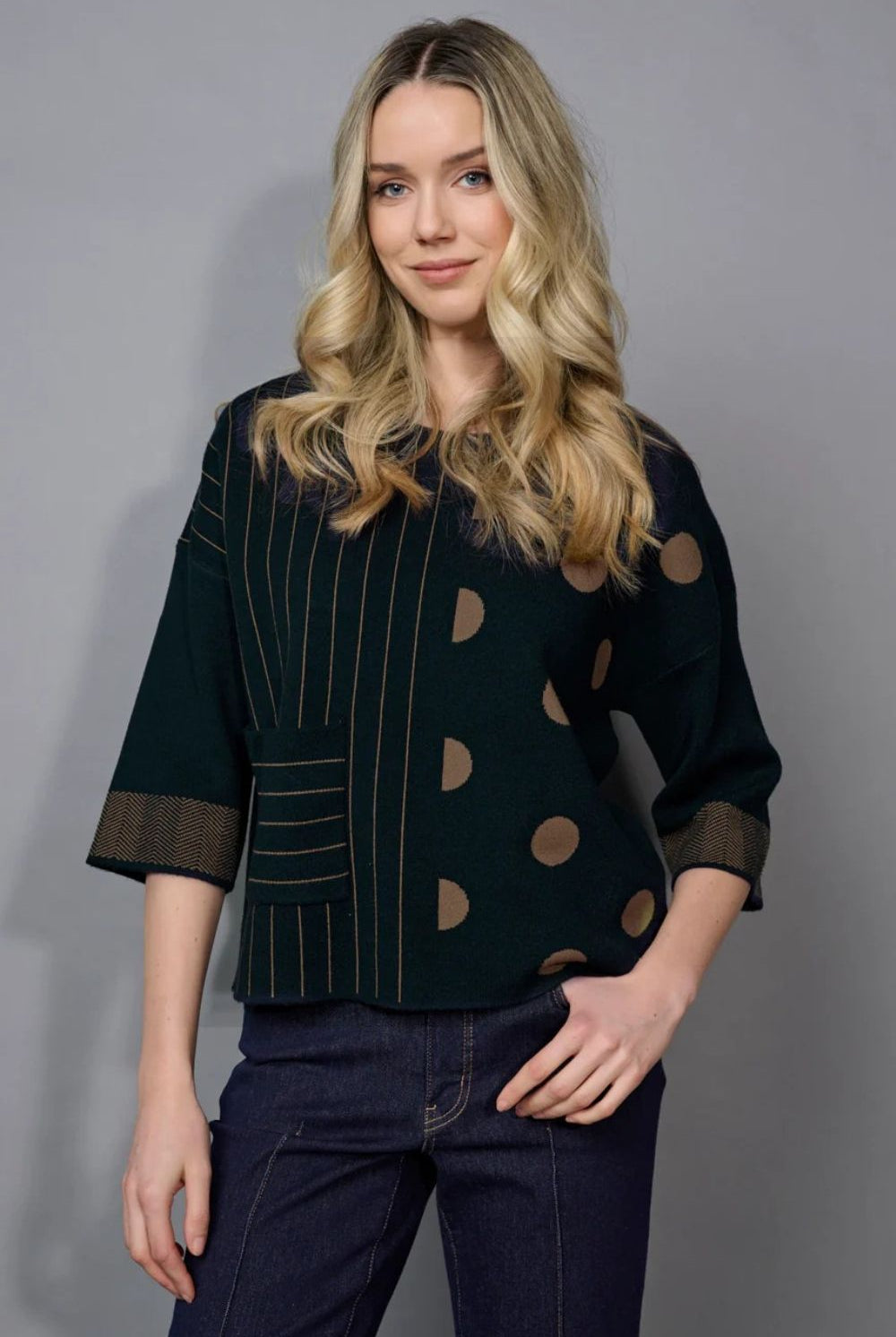 Picadilly - Picadilly Striped Polka-Dot Top | Camel Multi - Top - Silvermaple Boutique