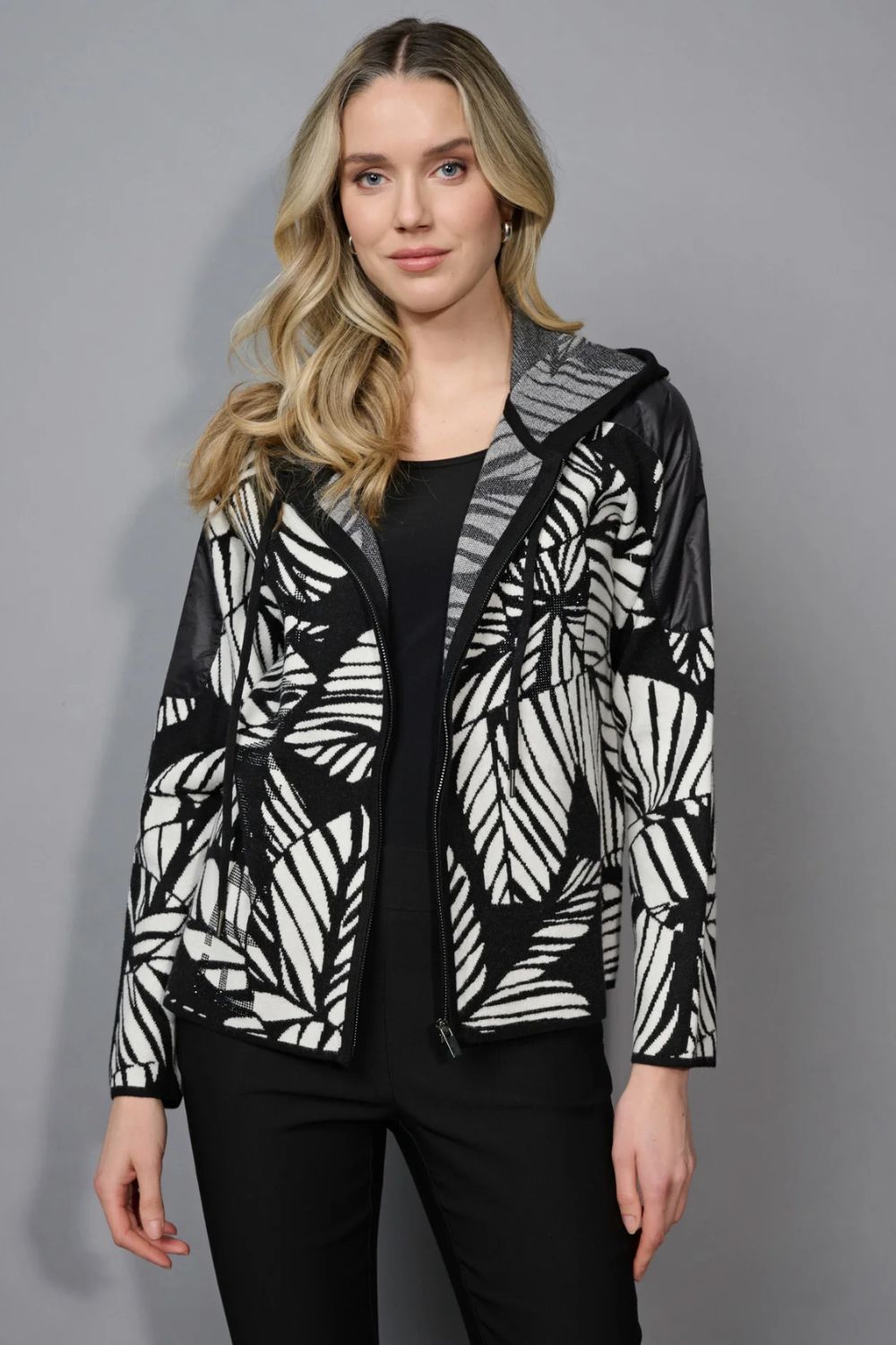 Picadilly - Picadilly Zip-Front Hooded Jacket | Off White/Black - Jacket - Silvermaple Boutique