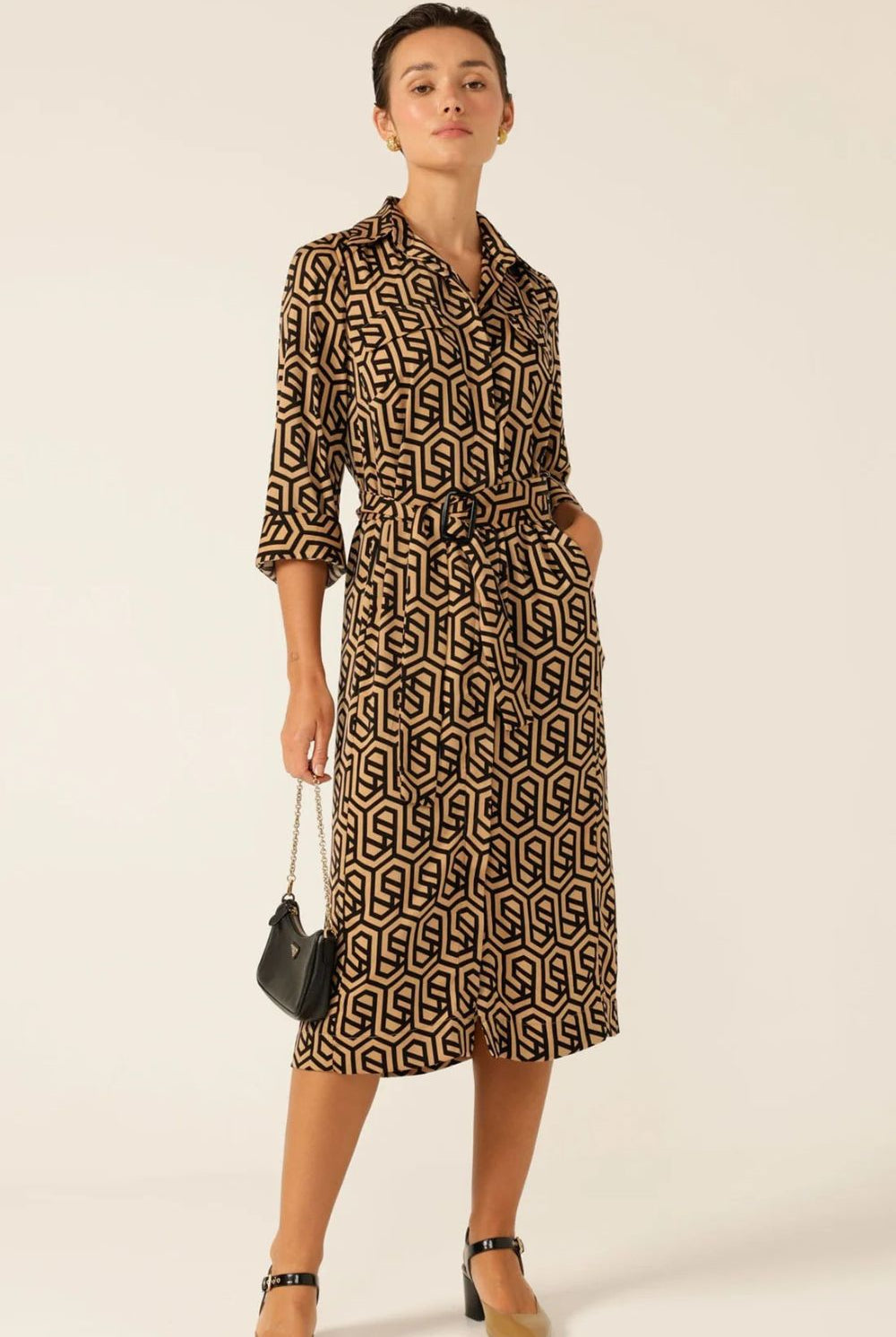 Sacha Drake - Gino Shirtmaker Dress | Black/Tan Geometric - Dress - Silvermaple Boutique