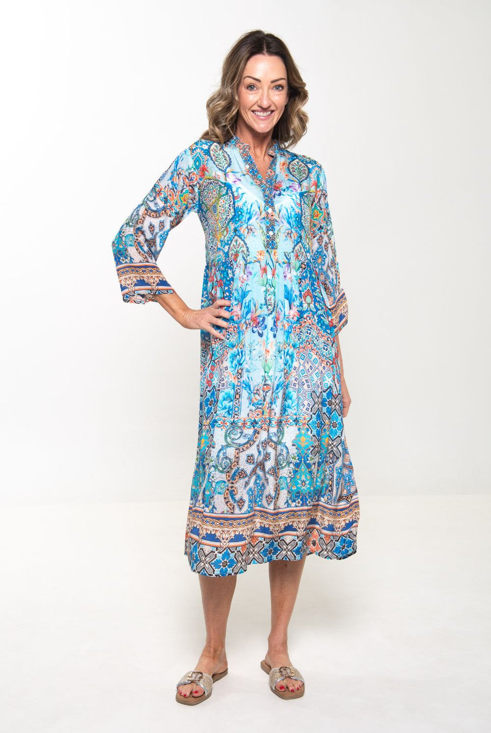 Silvermaple Collection - Erin V-Neck Dress | Santorini Tile - Dress - Silvermaple Boutique