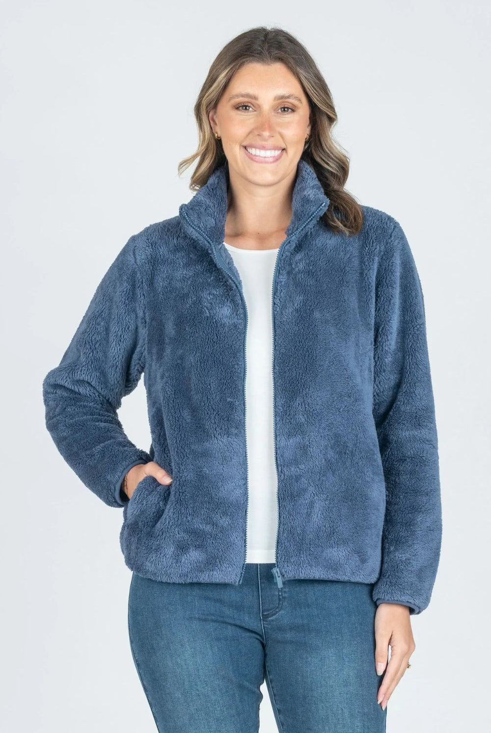 Silvermaple Collection - Ava Fluffy Zip Jacket | Blue - Jacket - Silvermaple Boutique