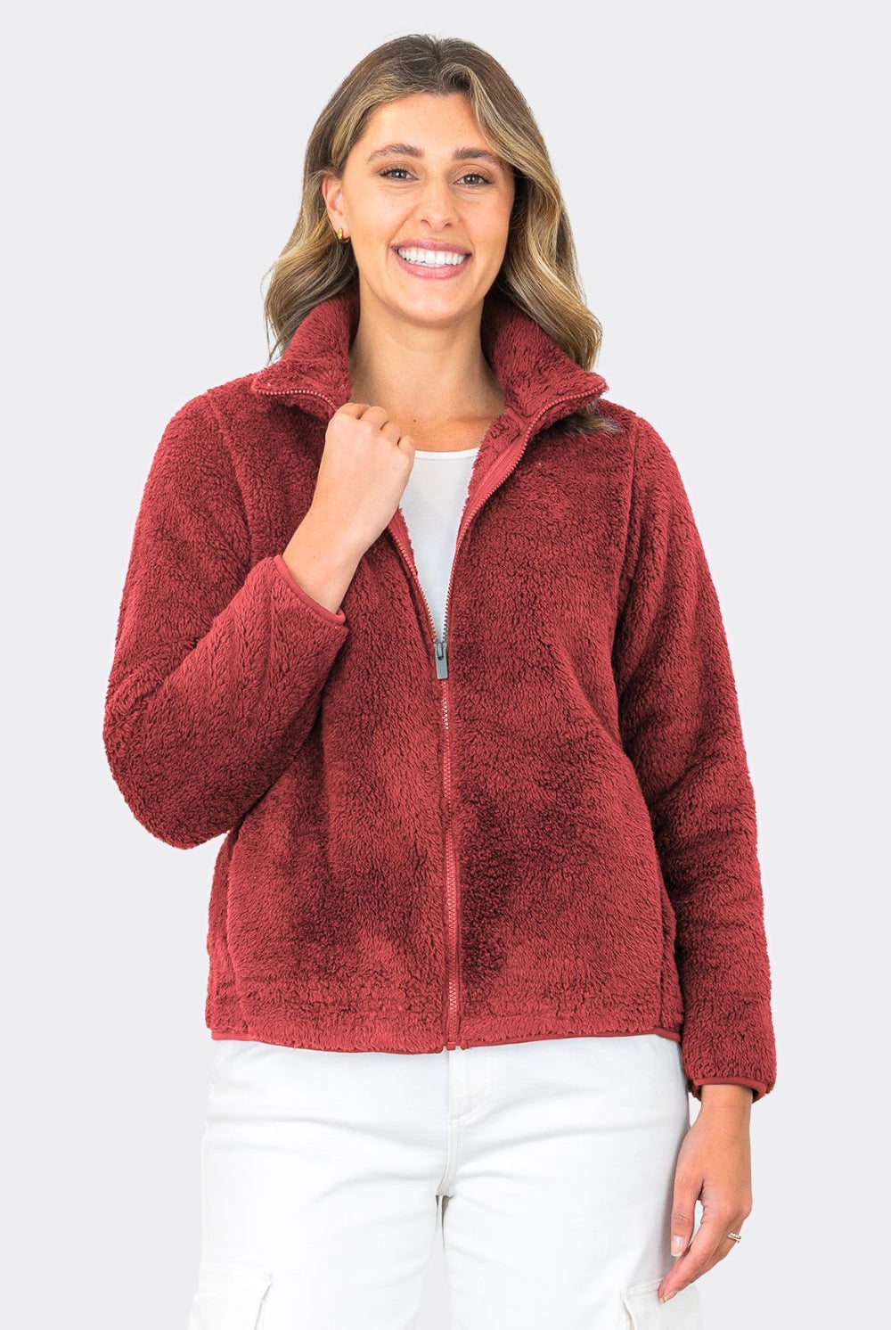 Silvermaple Collection - Ava Fluffy Zip Jacket | Coral - Jacket - Silvermaple Boutique