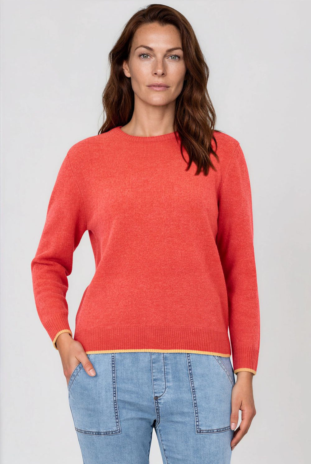 Silvermaple Collection - Contrast Trim Wool Pullover | Coral - Pullover - Silvermaple Boutique