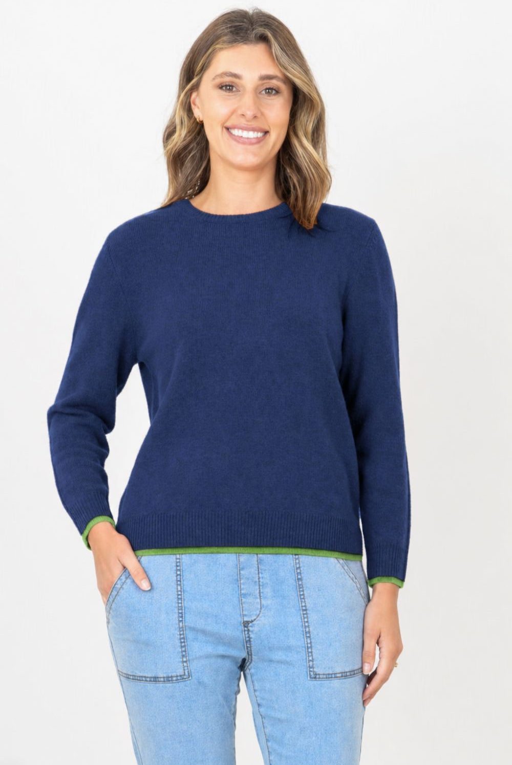 Silvermaple Collection - Contrast Trim Wool Pullover | Denim - Pullover - Silvermaple Boutique