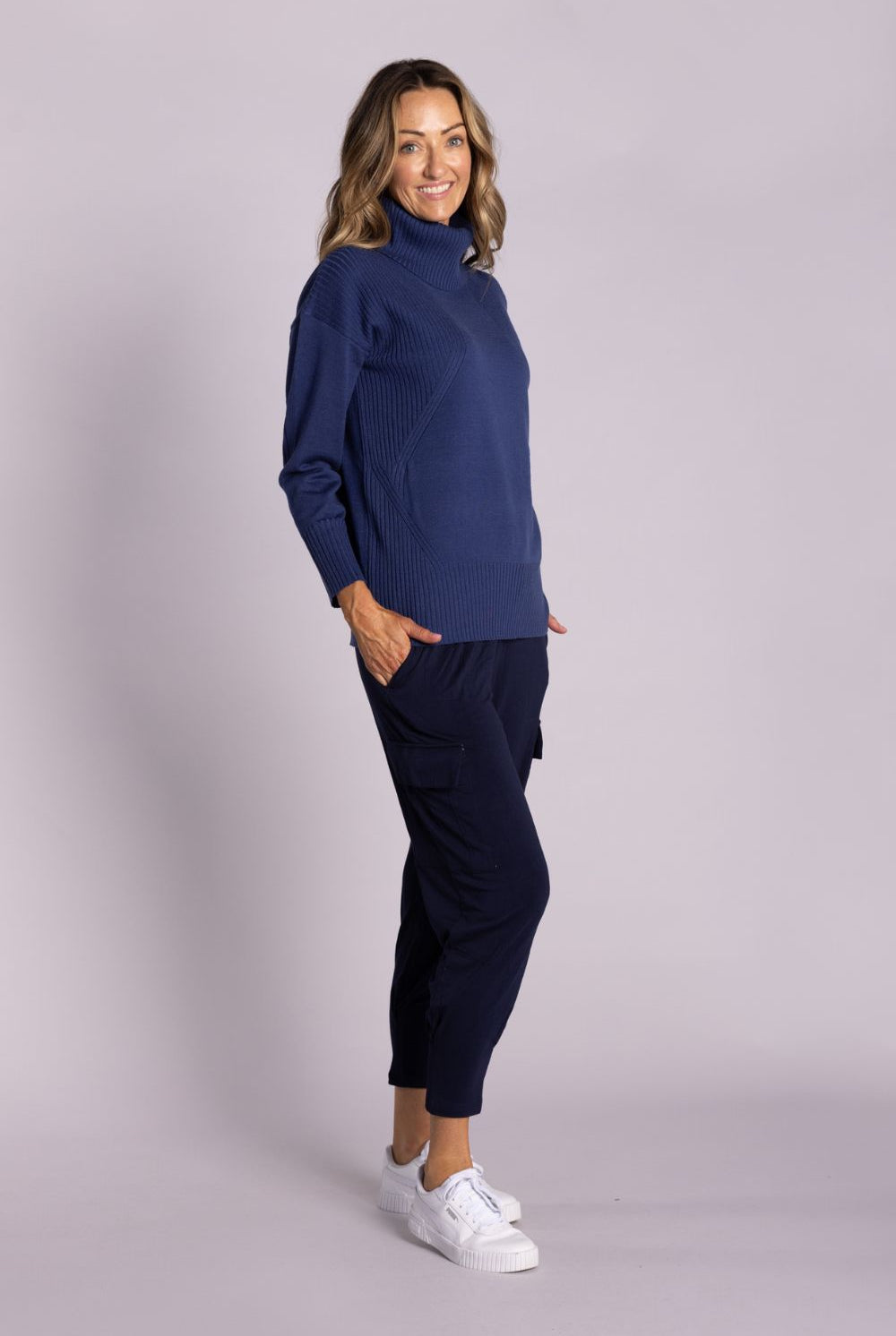 Silvermaple Collection - Cowl Neck Pullover | Denim - Pullover - Silvermaple Boutique
