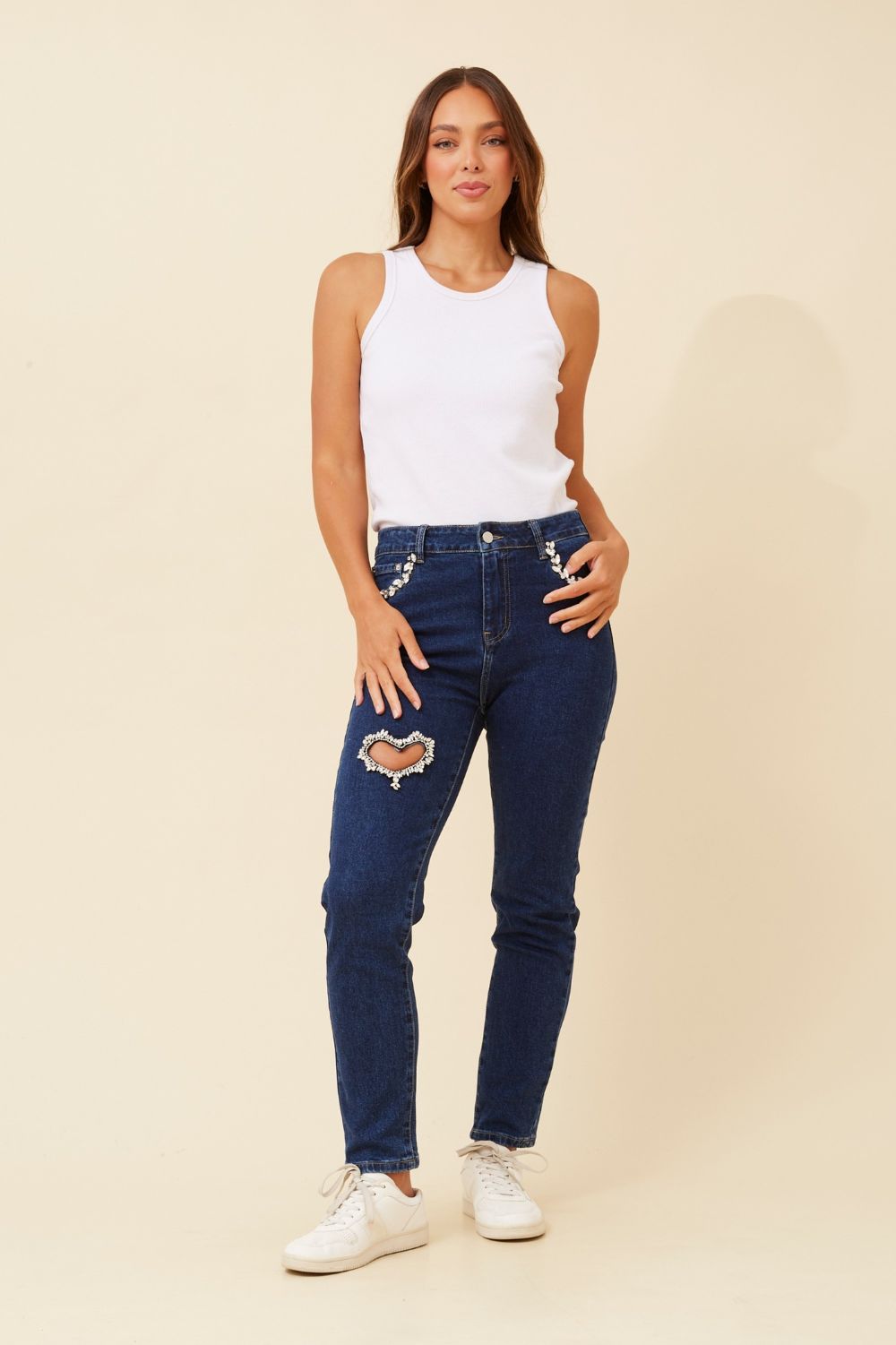 Silvermaple Collection - Diamanté Heart Jean | Dark Denim - Jeans - Silvermaple Boutique