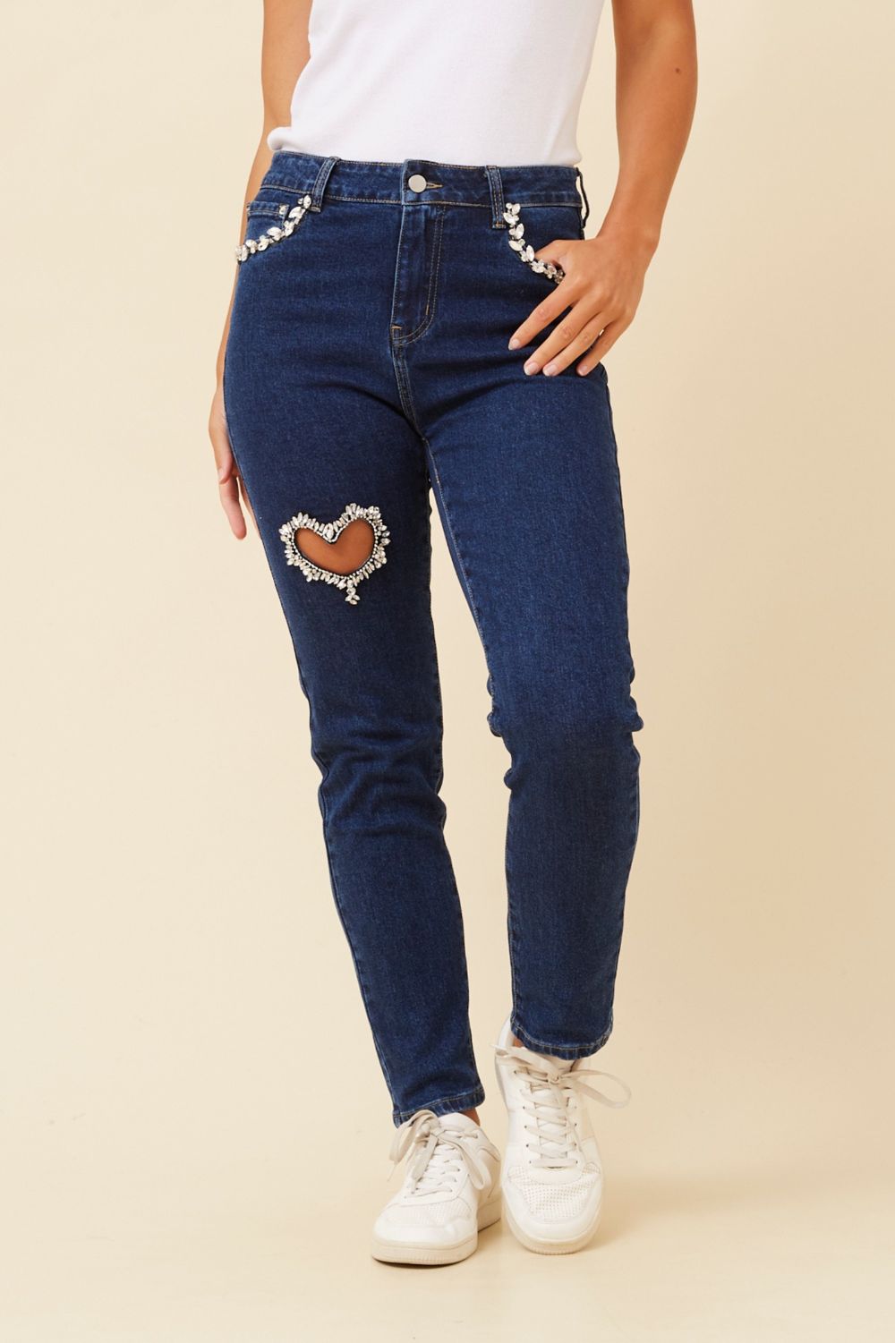 Silvermaple Collection - Diamanté Heart Jean | Dark Denim - Jeans - Silvermaple Boutique
