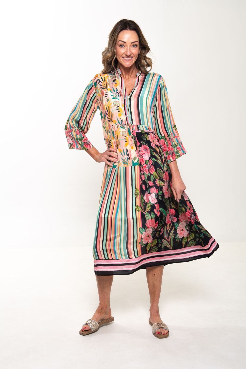 Silvermaple Collection - Erin V-Neck Dress | Botanic Stripe - Dress - Silvermaple Boutique