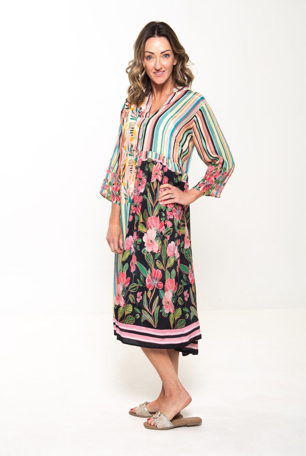 Silvermaple Collection - Erin V-Neck Dress | Botanic Stripe - Dress - Silvermaple Boutique