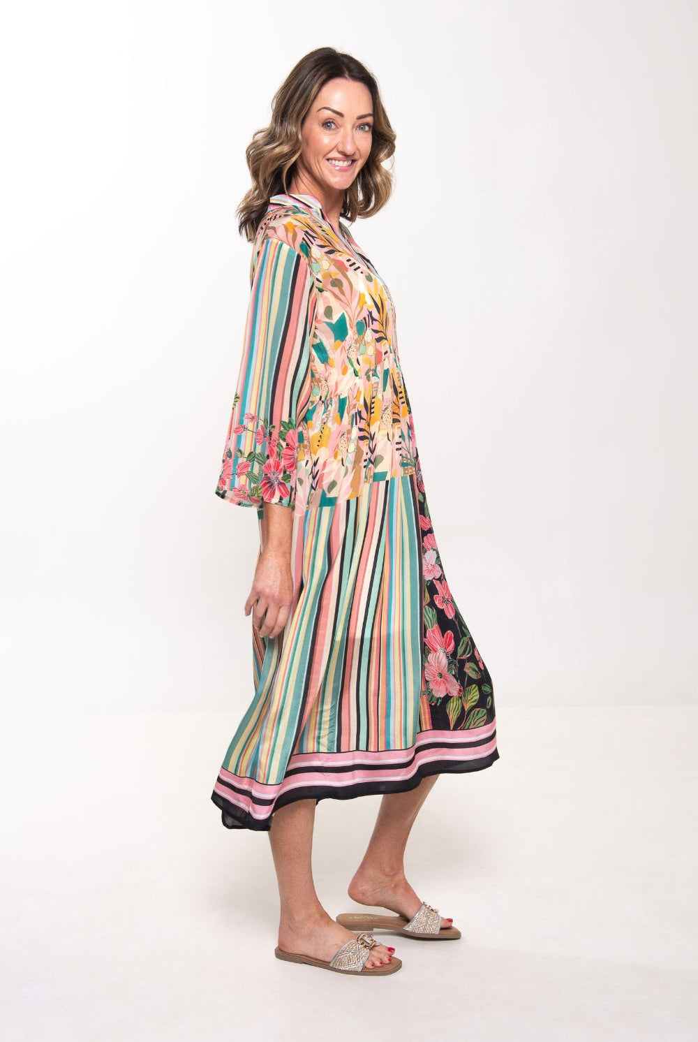 Silvermaple Collection - Erin V-Neck Dress | Botanic Stripe - Dress - Silvermaple Boutique