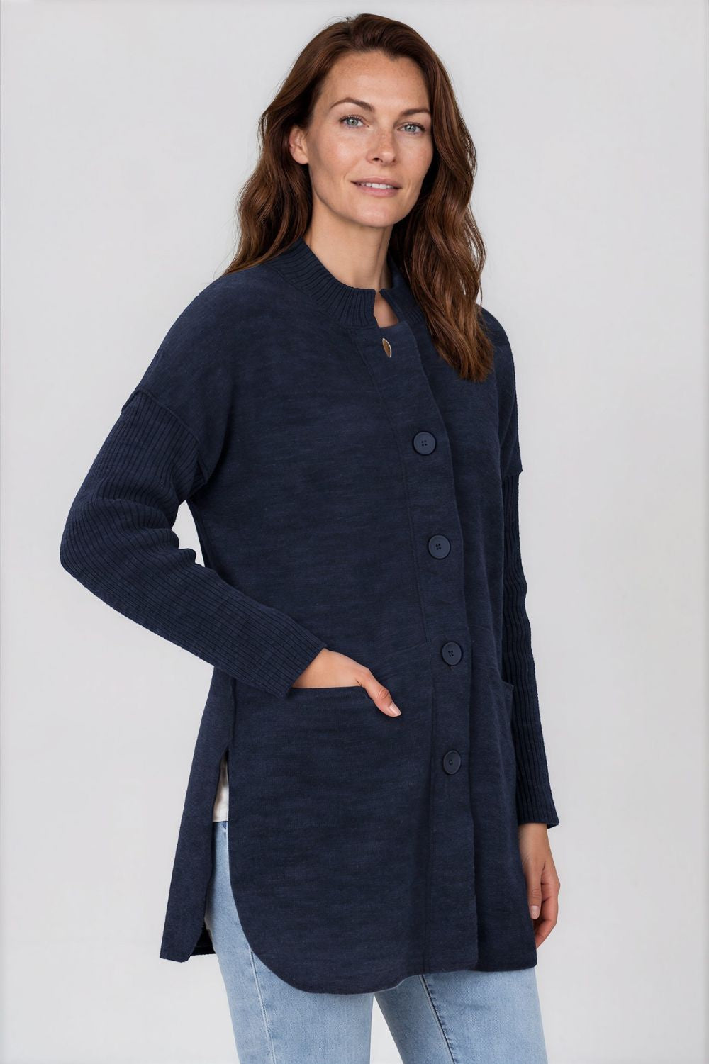 Silvermaple Collection - Estelle Rib Sleeve Jacket | Navy - Jacket - Silvermaple Boutique