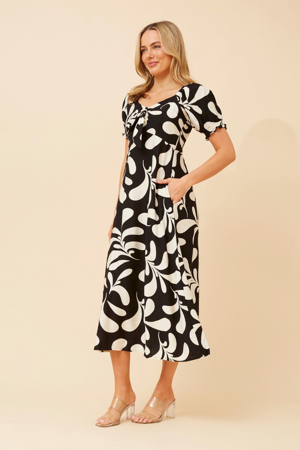Silvermaple Collection - Faith Abstract Midi Dress | Black - Dress - Silvermaple Boutique