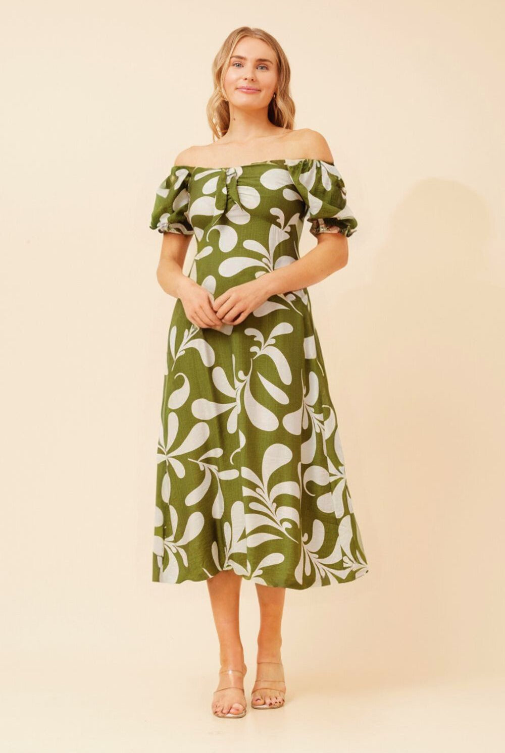 Silvermaple Collection - Faith Abstract Midi Dress | Olive - Dress - Silvermaple Boutique