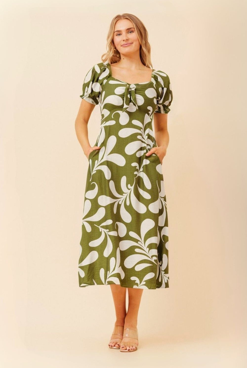 Silvermaple Collection - Faith Abstract Midi Dress | Olive - Dress - Silvermaple Boutique
