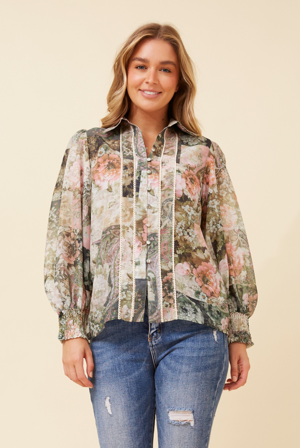 Silvermaple Collection - Floral Cuff Blouse | Olive Garden - Blouse - Silvermaple Boutique