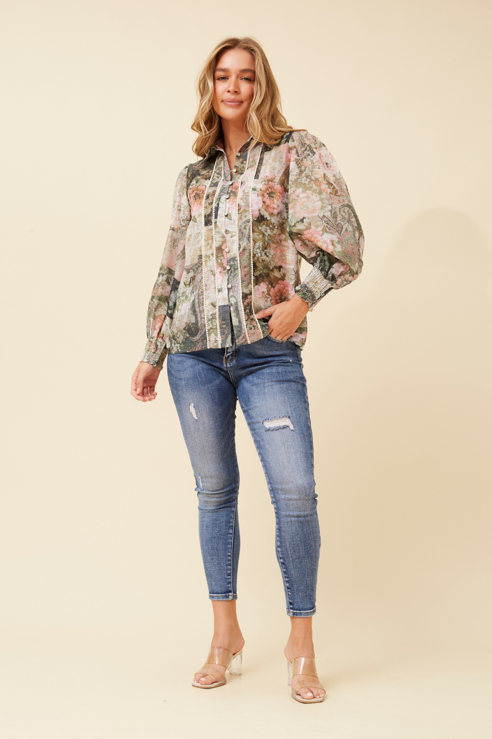 Silvermaple Collection - Floral Cuff Blouse | Olive Garden - Blouse - Silvermaple Boutique