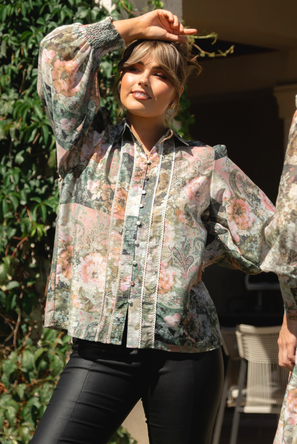 Silvermaple Collection - Floral Cuff Blouse | Olive Garden - Blouse - Silvermaple Boutique